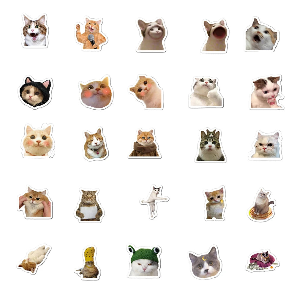 10/30/50pcs Kawaii Cat Mood Meme Stickers Cartoon Decals Aesthetic Phone Laptop Skateboard Decoration Waterproof Sticker Kid Toy