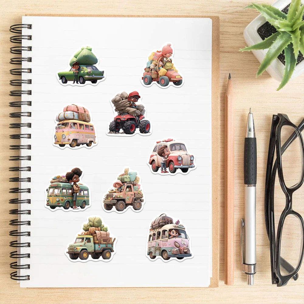 10/25/50PCS Cartoon Travel Bus Sticker Colorful Cute Waterproof PVC Decorative Luggage Guitar Cup Skateboard DIY Gift Tos Decal