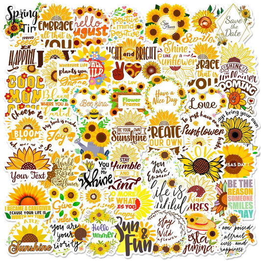 Sunflower Cartoon Stickers 10/25/50pcs for DIY Decor, Laptop, Water Bottle, Phone, Skateboard