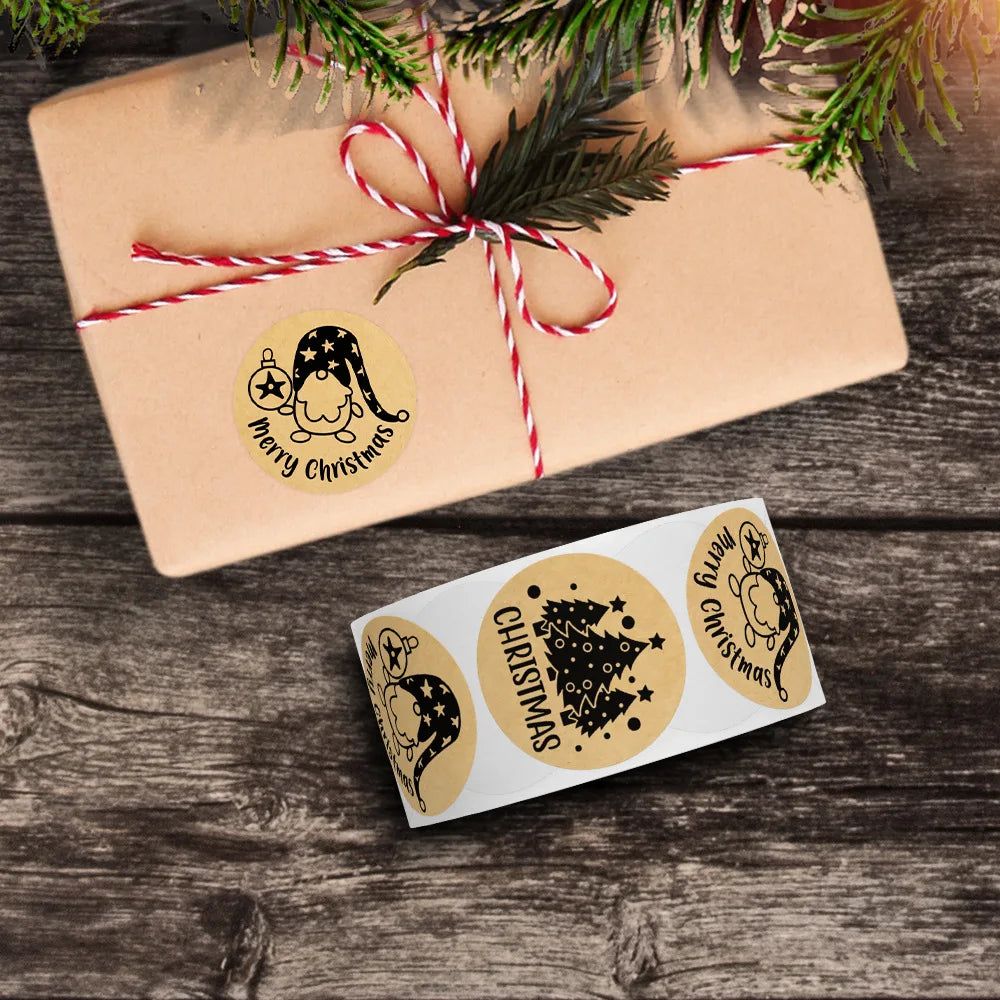 100-500pcs Brown Christmas Labels Sealing Sticker Aesthetic Kraft Paper Thank You Stationery Supply Decorative Scrapbook