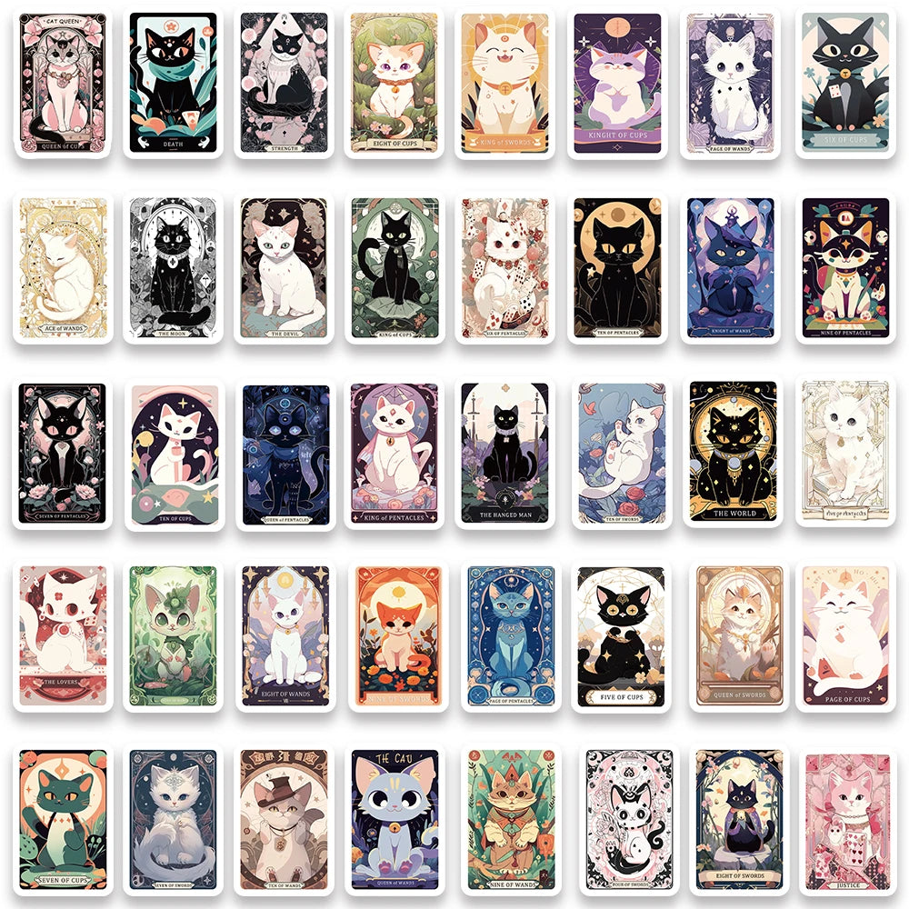 78pcs Cute Cartoon Cats Tarot Card Stickers