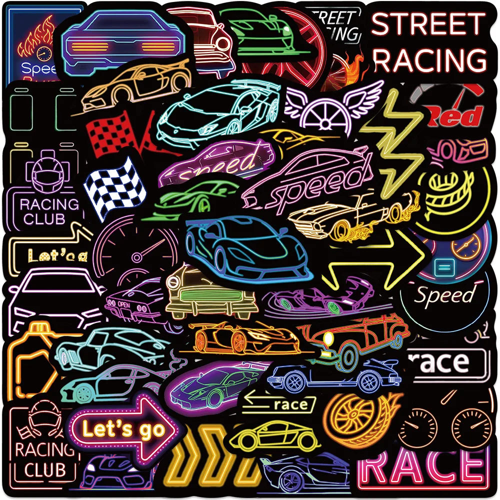 50Pcs JDM Racing Stickers Cyberpunk Car Decals