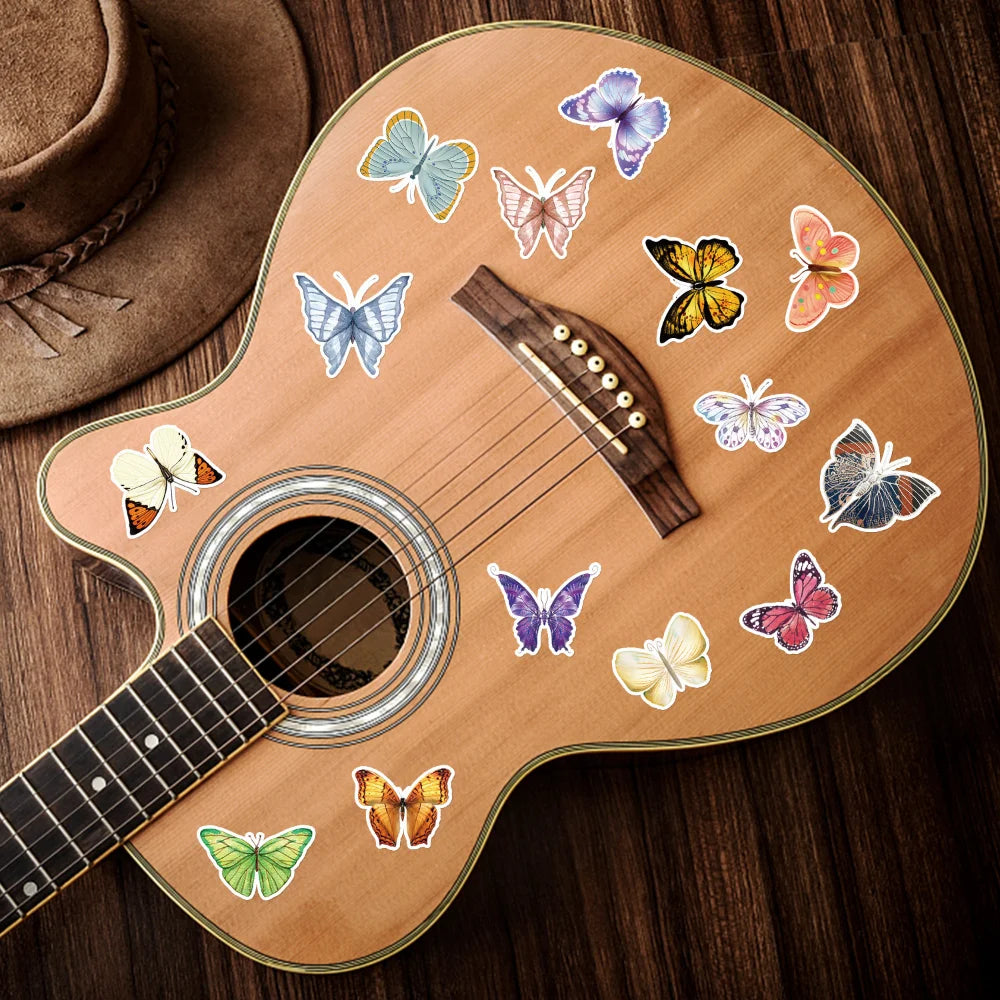 50Pcs Butterfly Stickers for Laptop Skateboard Guitar Stationery Stickers DIY Fridge Car Bottle Decals Kids Toys