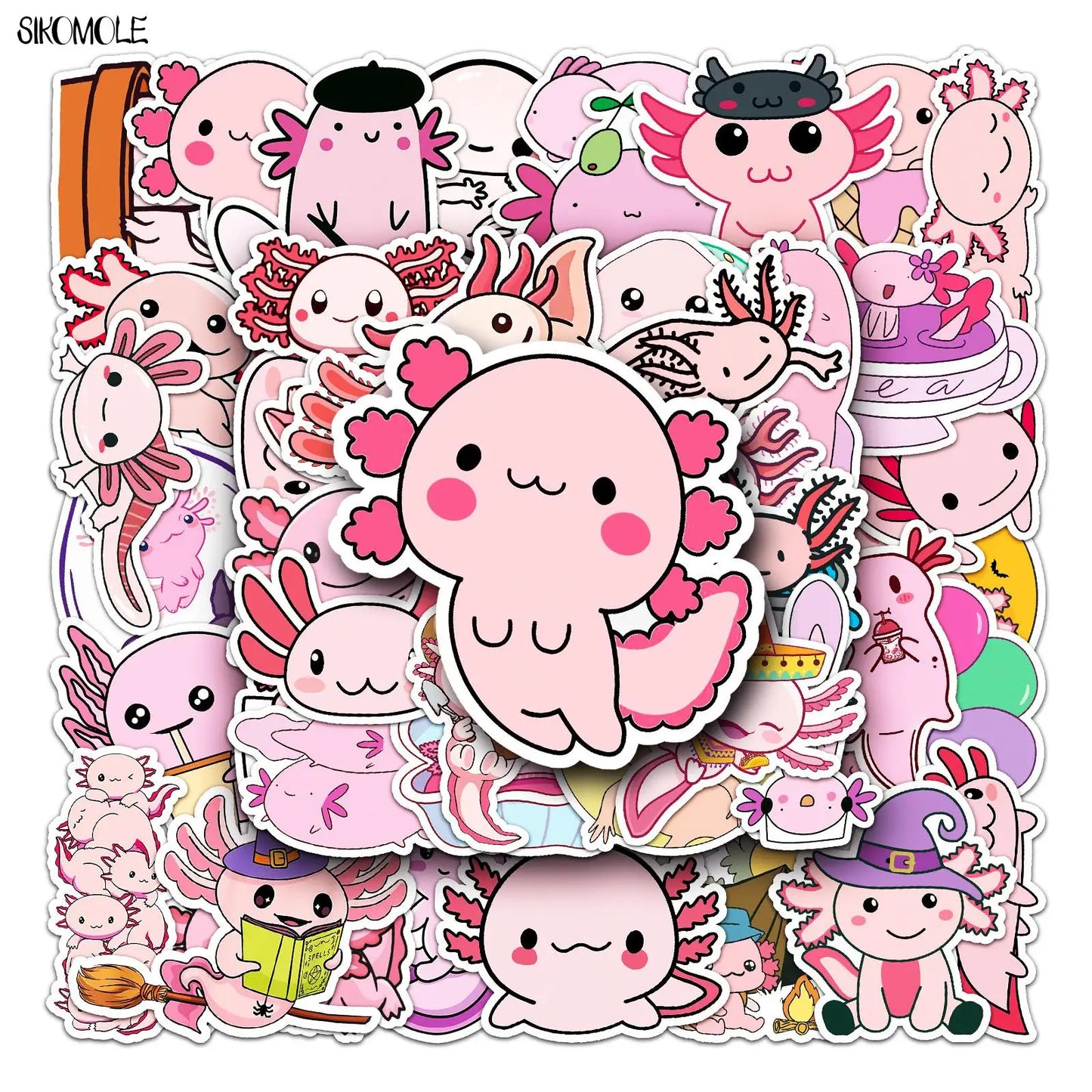 Axolotl Stickers Pack: Cute Animal Decals for Water Bottle, Laptop, Fridge, Scrapbook