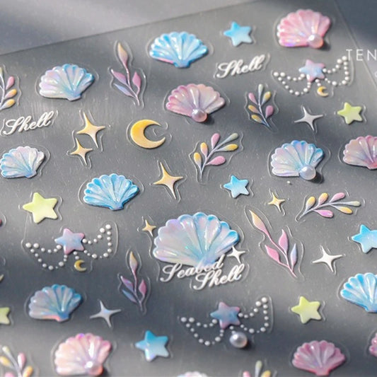 Pink Blue Shell Star Moon Nail Art Stickers Wholesale