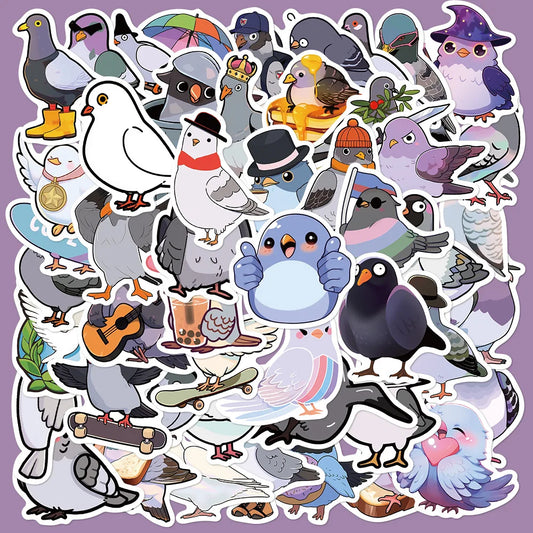 50pcs Cute Cartoon Pigeon Stickers for Helmet, Wall, DIY Decoration