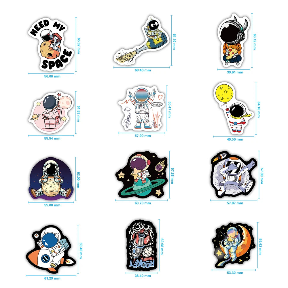 10/30/50/100pcs Funny Cartoon Cute Out Space Astronaut Stickers Laptop Notebook Phone Guitar Aesthetic Sticker Decal Kids Toy