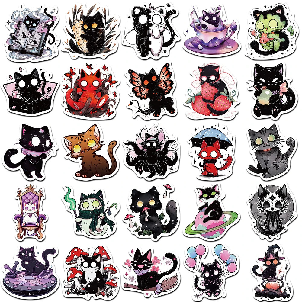 10/30/50pcs Cool Gothic Horror Cat Cartoon Graffiti Stickers Aesthetic Decals Laptop Suitcase Bike Decoration Waterproof Sticker