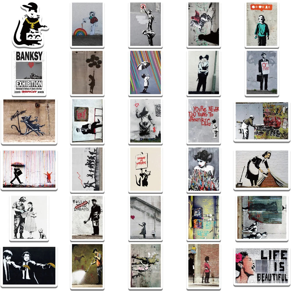 10/30/67PCS Banksy Art Graffiti Street Art Stickers Aesthetic Decal Skateboard Phone Laptop Car Bike Waterproof Sticker Kid Toy