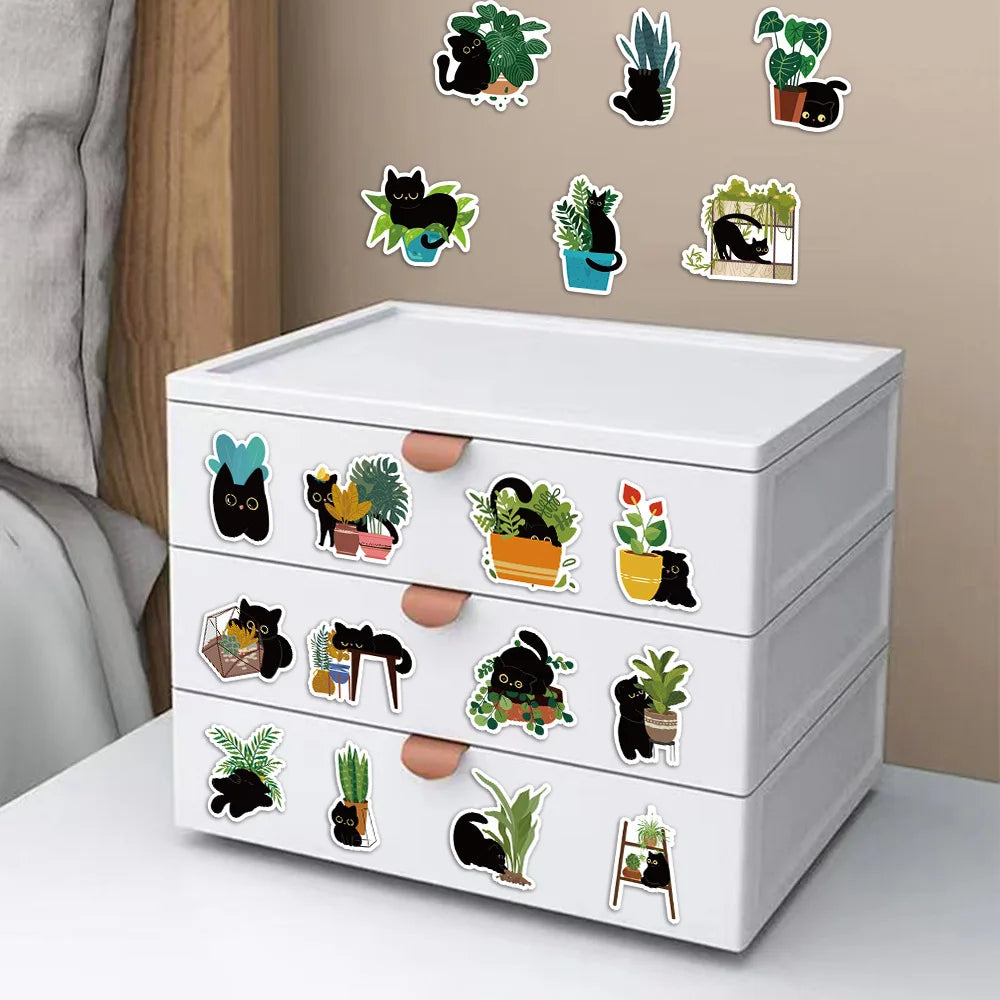 10/30/60PCS Cute Plants Cat Stickers Graffiti Cartoon Kawaii Animals Decals Kids Toys DIY Laptop Phone Skateboard Bike Suitcase