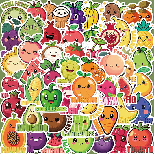 50pcs Cartoon Fruit & Vegetable Graffiti Stickers for Helmet, Wall, DIY Decoration