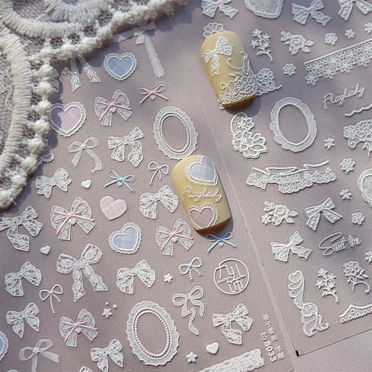 Lace Heart Flower Nail Art Stickers Decals