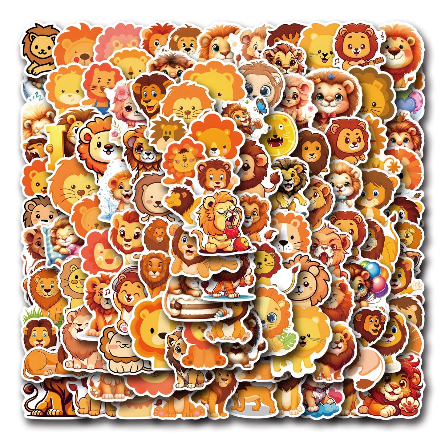 10/30/50/110PCS Kawaii Cartoon Lion Stickers Graffiti Decals Scrapbook Luggage Laptop Phone Car Bike Skateboard Animal Kids Toy