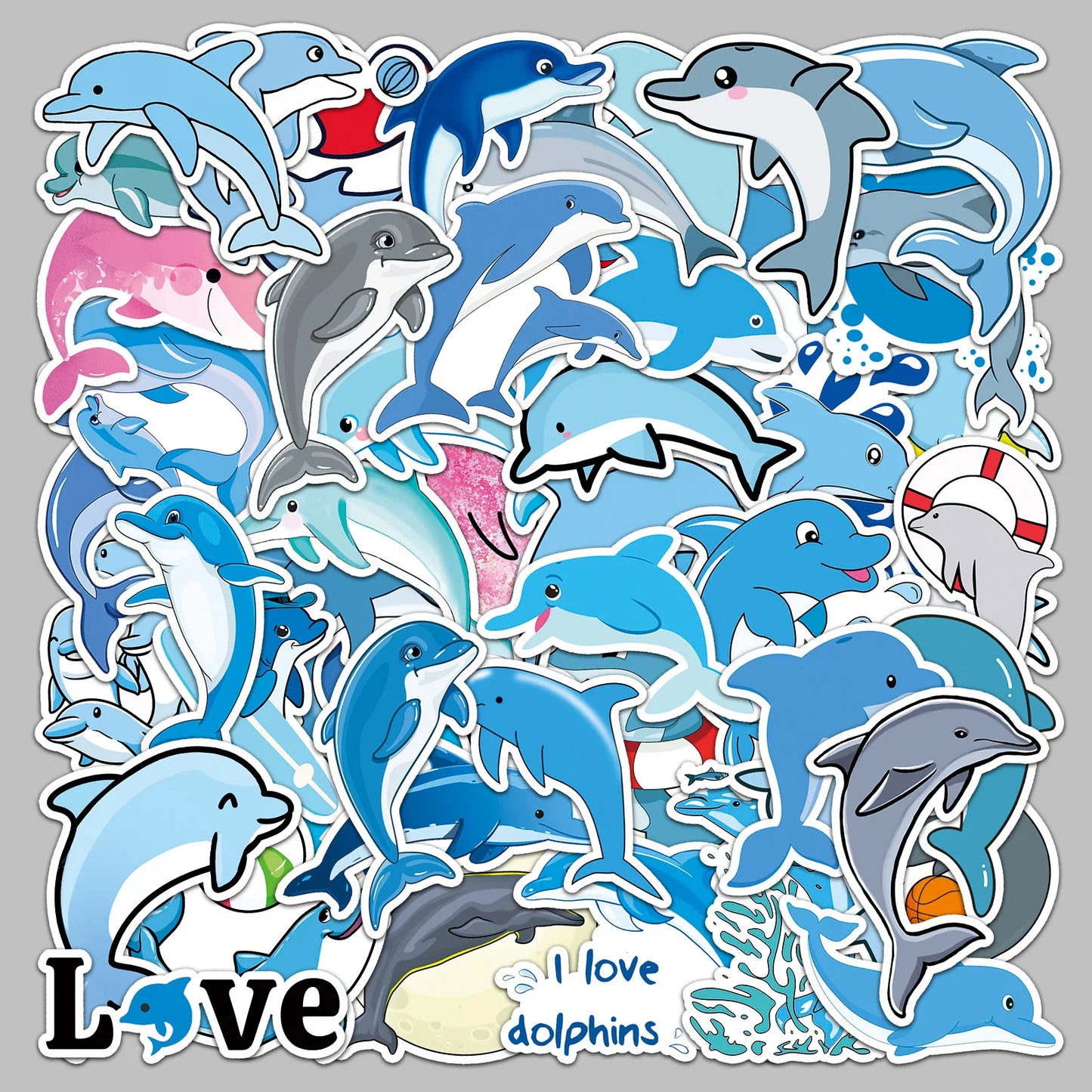 50pcs Dolphin Marine Animal Stickers for Helmet, Wall, DIY Decoration