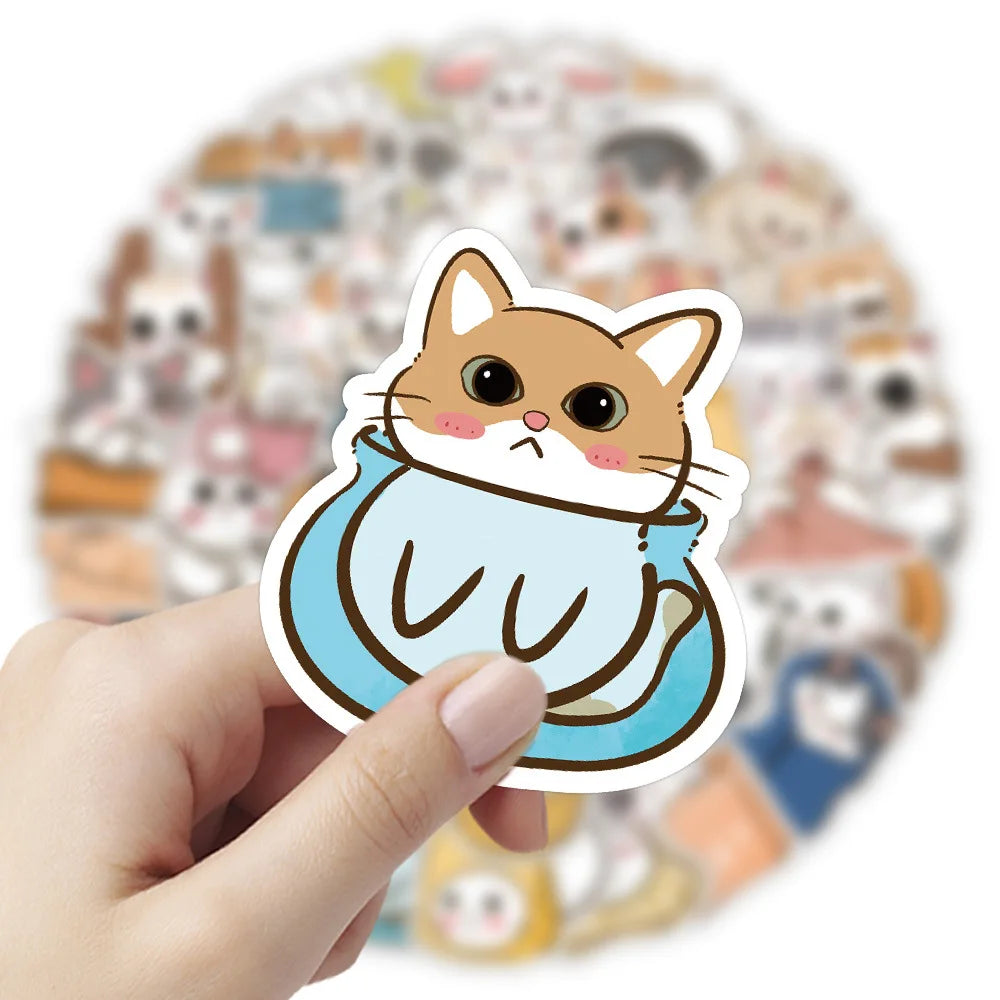 10/30/60PCS Cute Cartoon Cat Stickers Animal Decals DIY Diary Notebook Laptop Car Suitcase Phone Decoration PVC Waterproof Toys