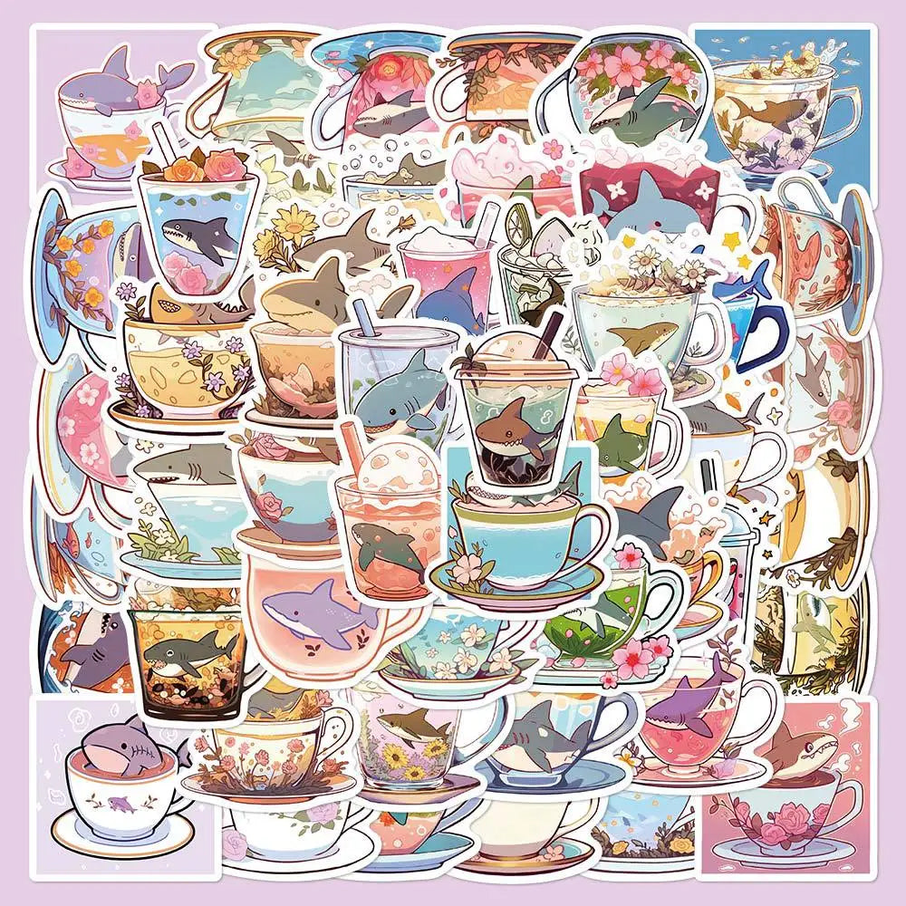 50Pcs Cute Shark Graffiti Stickers for Helmet, Wall, DIY Decoration