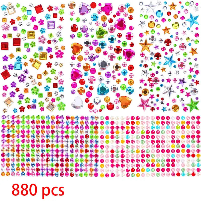 880pcs Gem bead Stickers Rhinestones for Crafts Self Adhesive Jewels Acrylic DIY Craft Decorative Diamond Stickers for Girls kid
