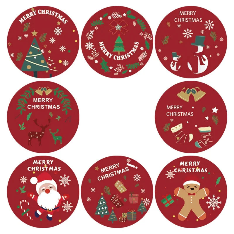 500Pcs Merry Christmas Stickers Christmas Theme Seal Labels Stickers For DIY Gift Baking Package Envelope Stationery Decor