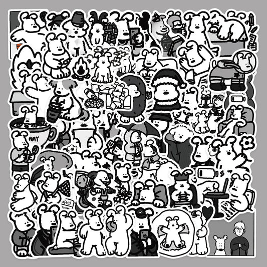 62pcs Black & White Dog Graffiti Stickers for Helmet, Wall, DIY Decor