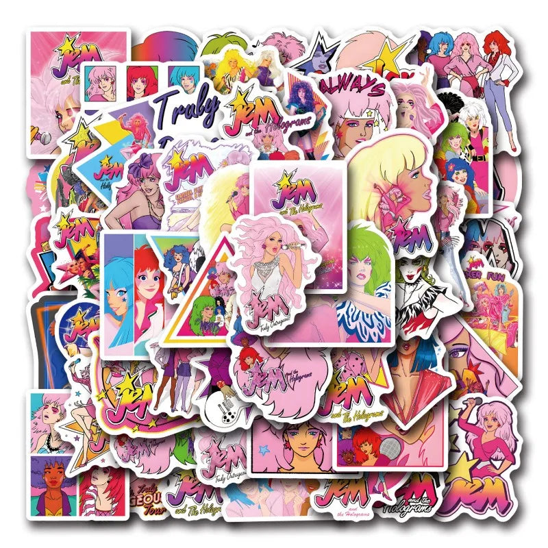 55pcs Jem and The Holograms Stickers for Laptop, Phone, Water Bottle, Suitcase, Stationery, Refrigerator