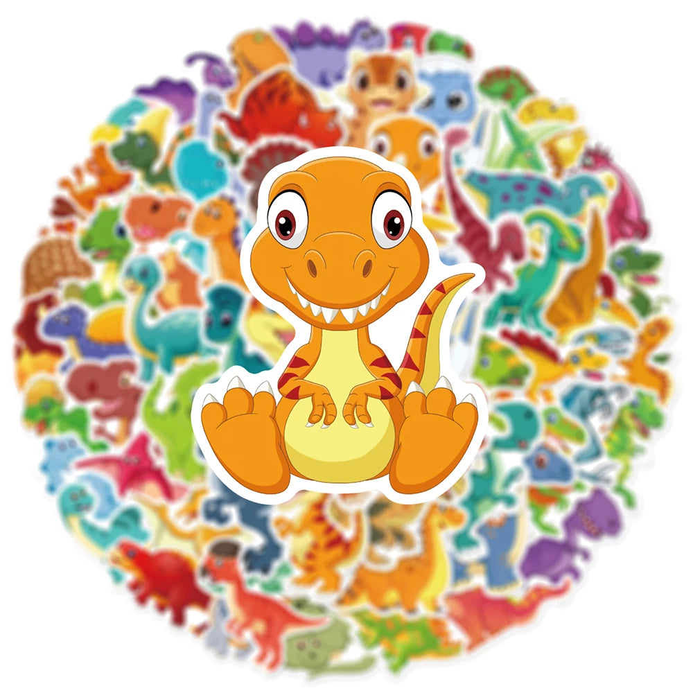 10/30/60PCS Cute Cartoon Dinosaur Stickers Toys Stationery Notebook Skateboard Laptop Fridge Guitar Bottle Car Waterproof Decals