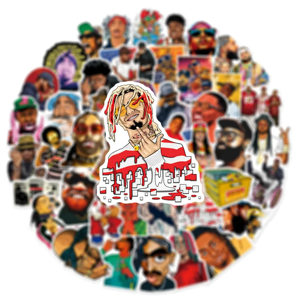 50pcs HipHop Rap Singer Rapper Stickers For Guitar Stationery Suitcase Sticker Vintage Craft Supplies Scrapbooking Materiales