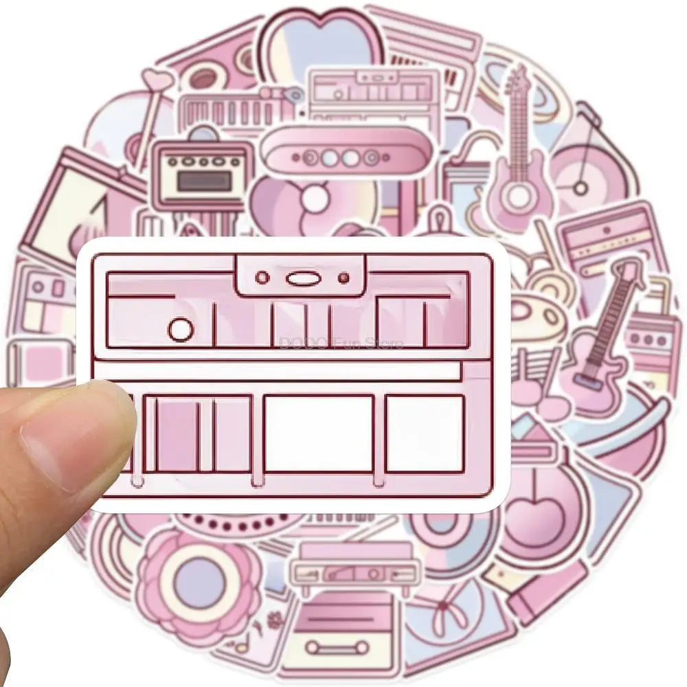 10/25/50PCS Cartoon Pink Music Instrument Stickers Art Graffiti Aesthetic Decals Toys DIY Skateboard Guitar Laptop Phone Bike