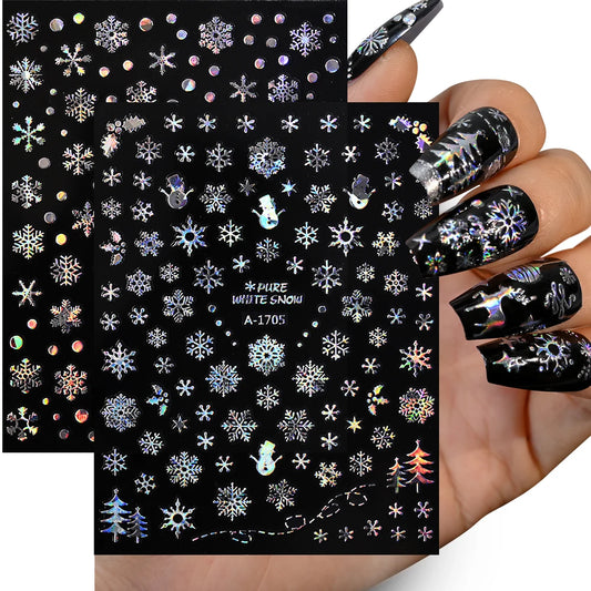 3D Snowflake Nail Decals Silver Christmas Winter Y2K