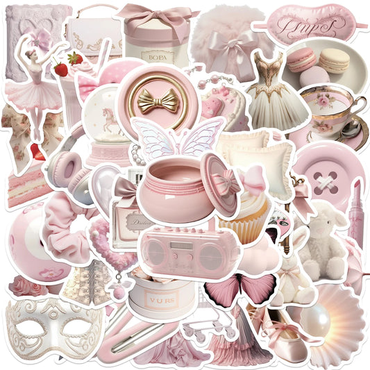 50pcs Cute Pink Ballet Girls Stickers Ins Style Decals DIY Decoration For Laptop Notebook Suitcase Laptop Phone Toys Gift