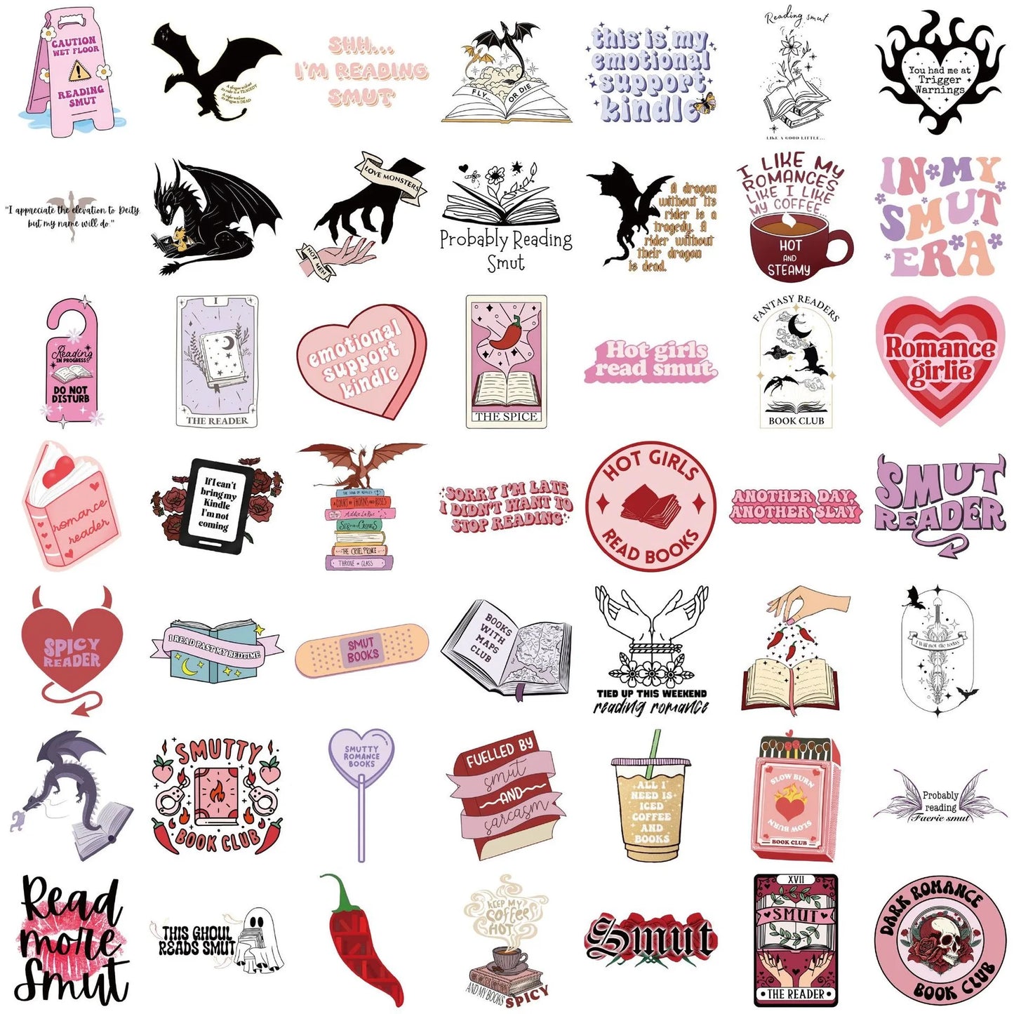 10/52pcs Cool Bookish Smut Reading Book Sticker Packs