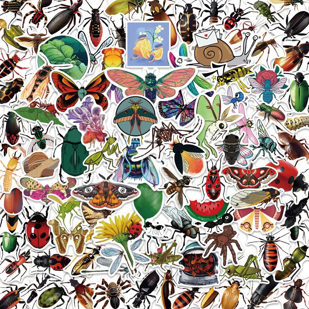 50/100Pcs Colorful Cartoon Insects Spider Butterfly for Kids Gifts Luggage Laptop Skateboard Sticker Waterproof Wholesale