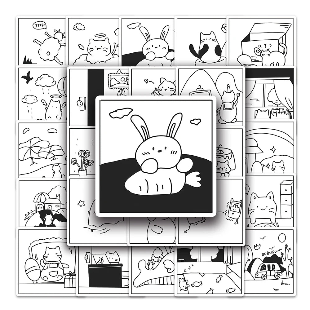 10/30/50PCS Simple Animals Cat Stickers Black White Cartoon Decals DIY Laptop Scrapbook Phone Suitcase Cute Kids Sticker Toys