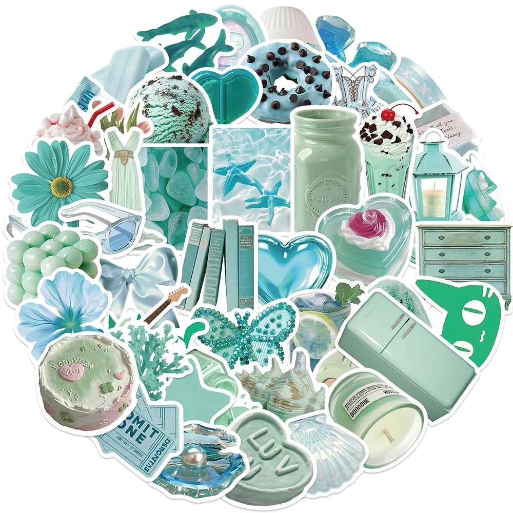 10/30/50PCS Cute Mint Green Stickers Ins Style Simple Aesthetic Decals Notebook Fridge Laptop Phone Bike DIY Decoration Kids Toy