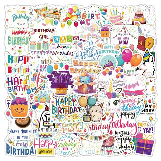 Cartoon Happy Birthday Stickers for Laptop Phone Car Suitcase Kid Toy - 10/30/50pcs