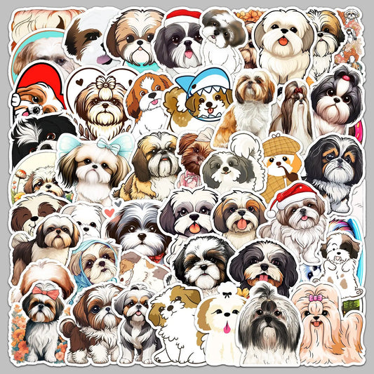 50pcs Cute Shih Tzu Cartoon Stickers for Helmet, Desktop, Wall Decoration