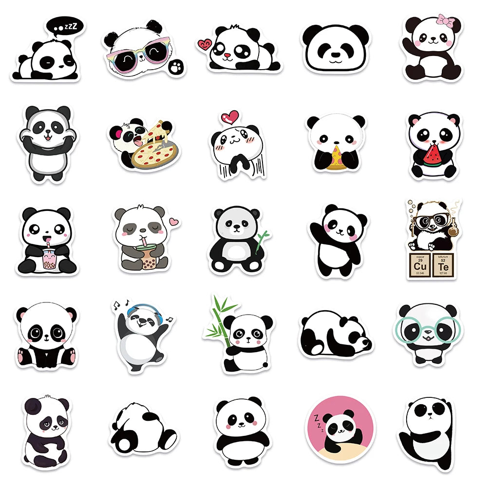 50pcs Cute Cartoon Animals Panda Stickers For Laptop Phone Luggage Guitar Decor Waterproof Graffiti Car Decals Kids Toy