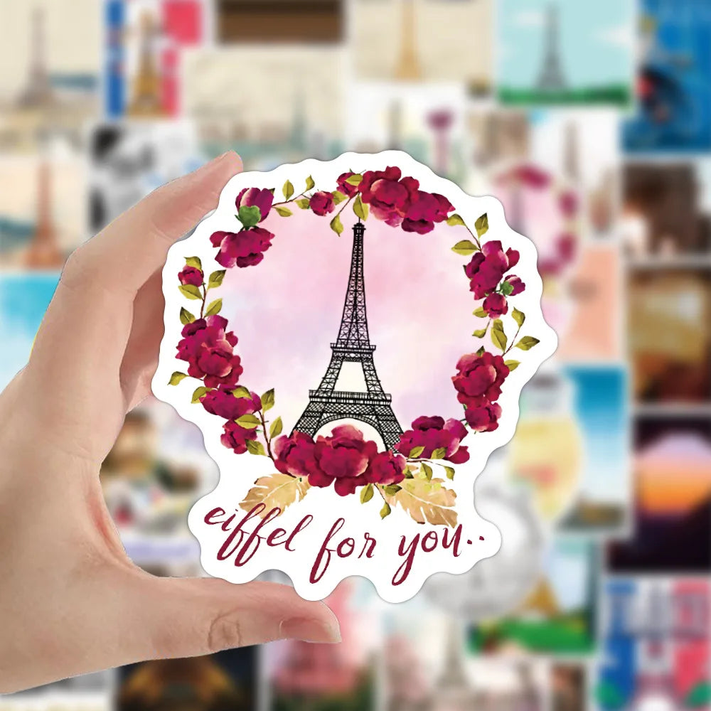 10/30/50PCS Paris Landscape Famous Buildings Stickers Decal Decorative DIY Phone Motorcycle Laptop Toy PVC Waterproof Sticker