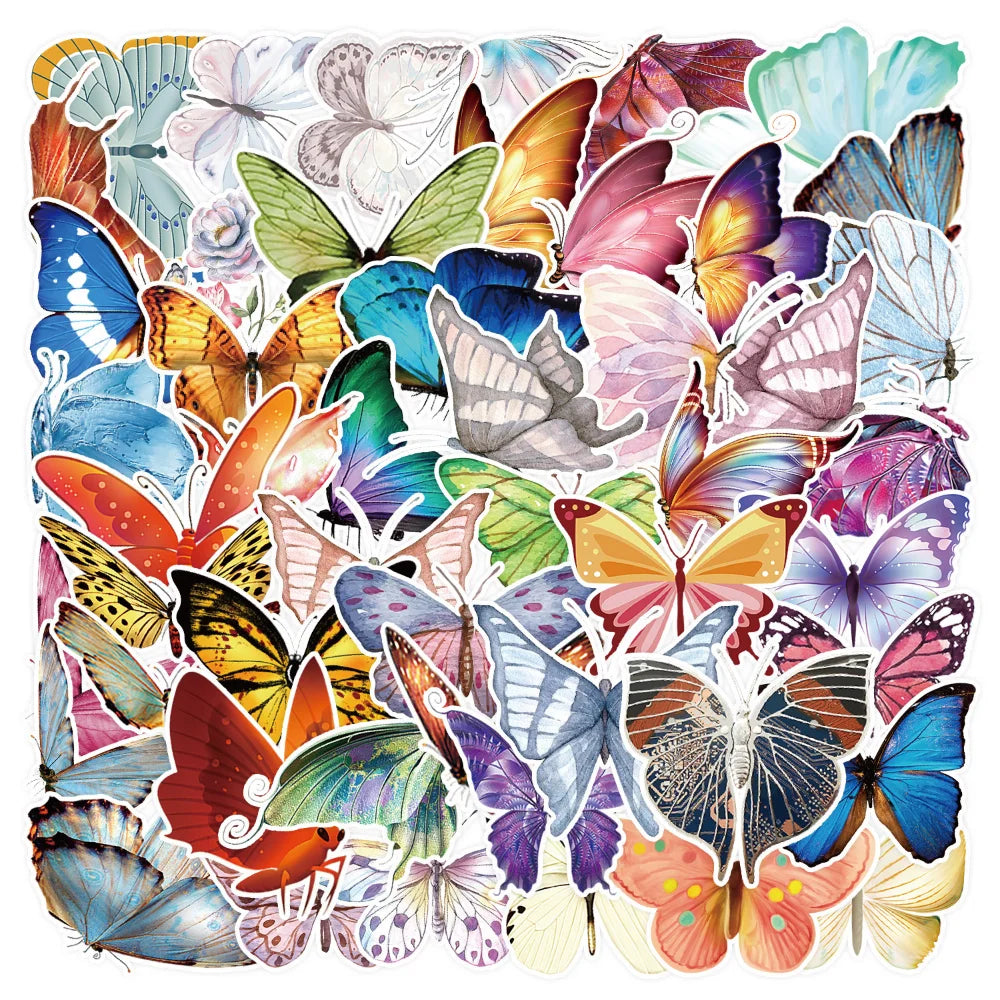 50Pcs Butterfly Stickers for Laptop Skateboard Guitar Stationery Stickers DIY Fridge Car Bottle Decals Kids Toys