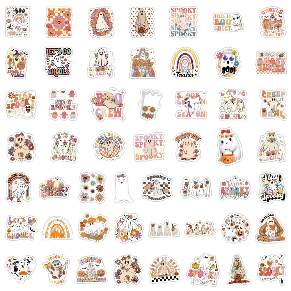 10/30/50/100PCS Halloween Cartoon Ghost Stickers Graffiti Toys DIY Notebook Phone Bike Motorcycle Notebook Car Decals Decoration