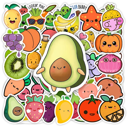 Kawaii Cute Cartoon Fruits and Vegetables Stickers  DIY Toy Gift Decorative Decal for Phone Luggage Laptop Scrapbook Waterproof