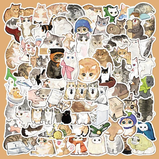77pcs Cute Cat Graffiti Stickers for Helmet, Wall, DIY Decoration Wholesale