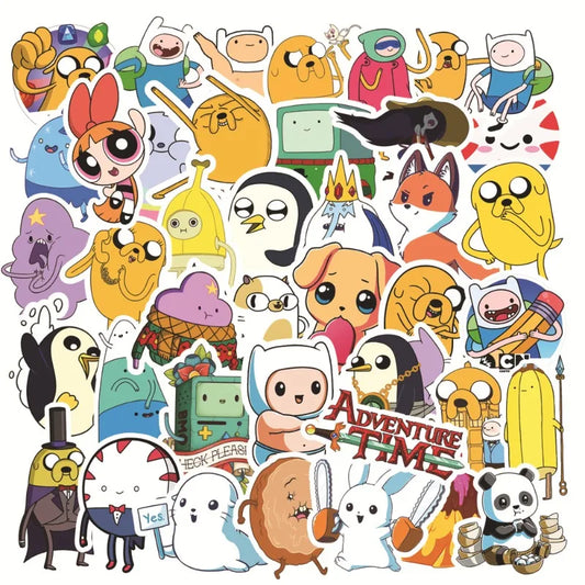 50pcs Adventure Time Sticker Pack for Luggage, Water Bottles, Phones, Laptops, Scooters, Refrigerators