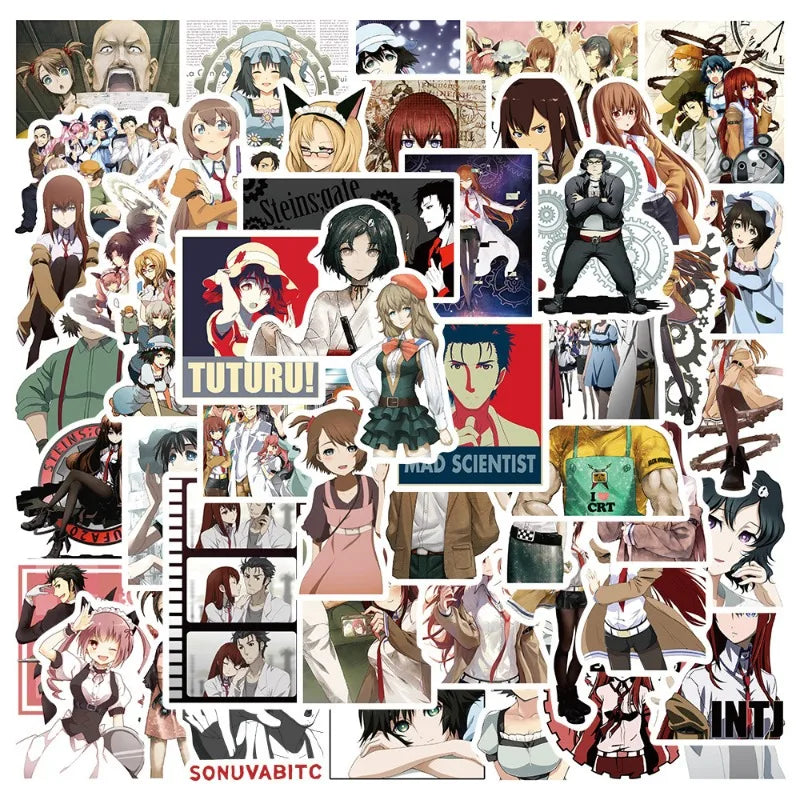 50pcs Steins;Gate Anime Stickers for Laptop, Phone, Suitcase, Water Bottle, Scooter, Refrigerator