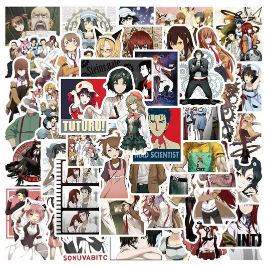 50pcs Steins;Gate Anime Stickers for Laptop, Phone, Suitcase, Water Bottle, Scooter, Refrigerator