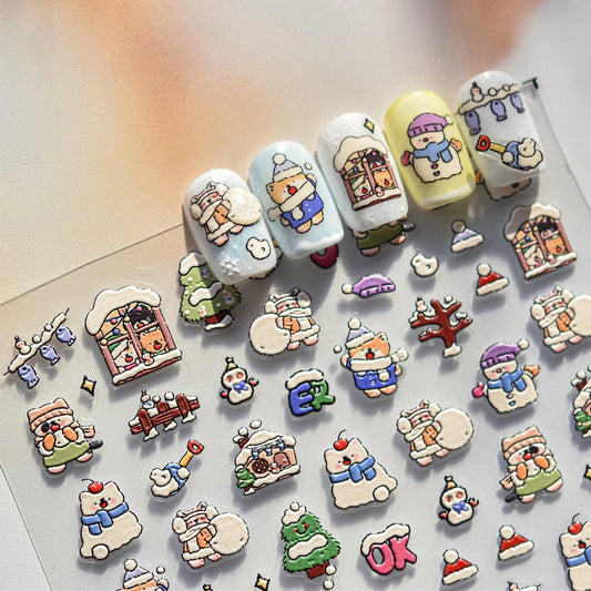 5D Nail Art Stickers: Cat, Snowman, Rhinestone Decals