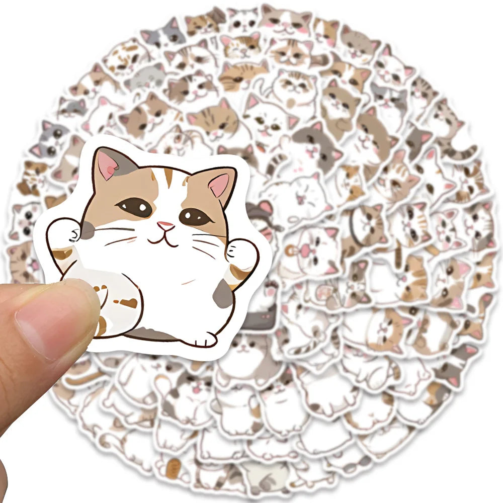 100pcs Vinyl Laptop Phone Waterproof Graffiti Cute Cartoon Cats Pets Stickers Pack For Luggage Guitar Bicycle Car Decals Toy