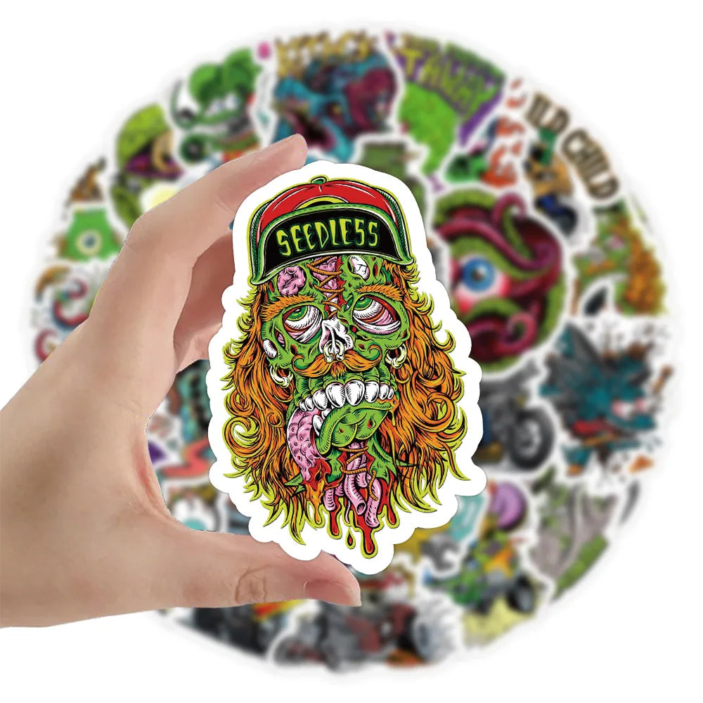10/50PCS Funny Horror Liquid Monster Stickers Cool Graffiti Decoration DIY Skateboard Scrapbook Phone Laptop Car Decals Toys