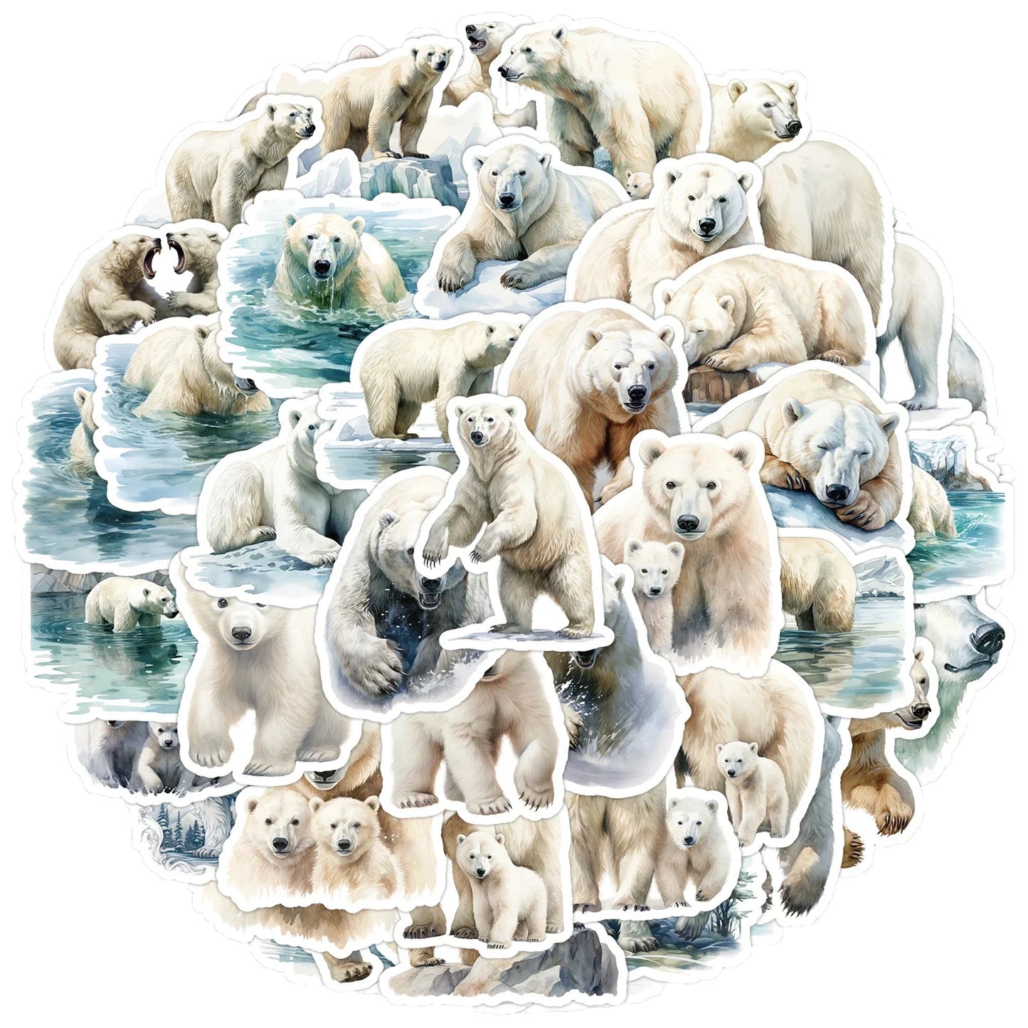 Polar Bear Stickers Pack - Cute Animal Decals for Luggage, Laptop, Guitar, Car, Bike, Skateboard, Kids Toys