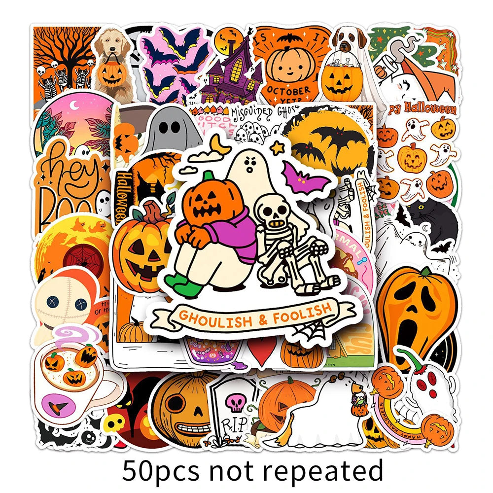 10/30/50PCS Horror Halloween Cartoon Sticker Decals For Notebook Motorcycle Bike Laptop PVC Waterproof Graffiti Stickers Kid Toy