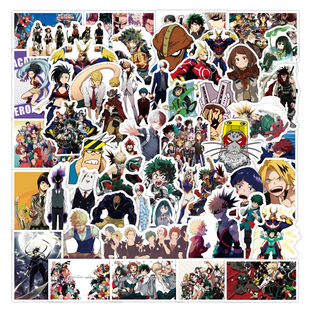 50pcs My Hero Anime Stickers for Laptop, Phone, Car, Water Bottle, Notebook, Kids Toys